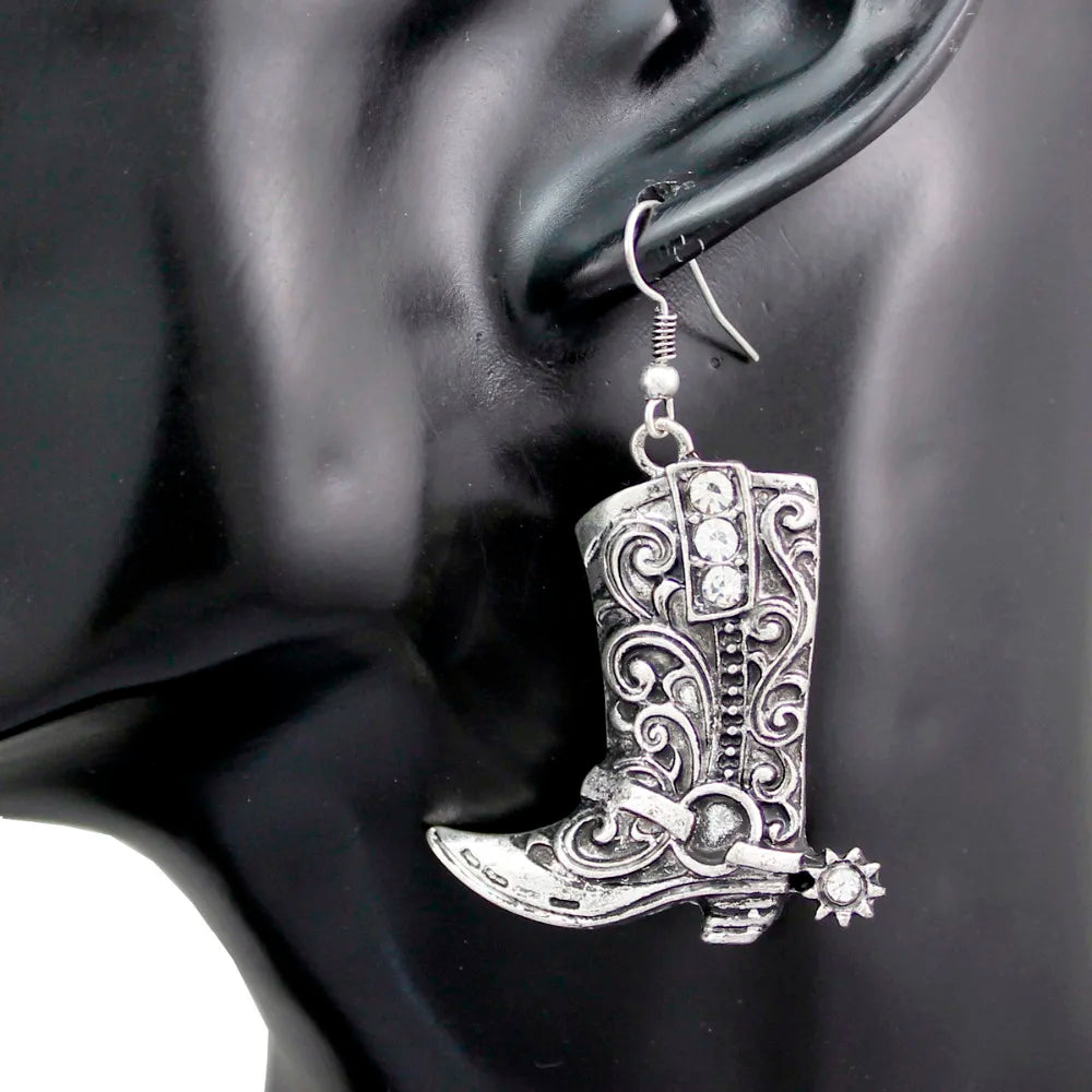 Wild West Cowgirl Boots Spur Rodeo Hook Earrings – Silver/Gold Plated, 5 Colors