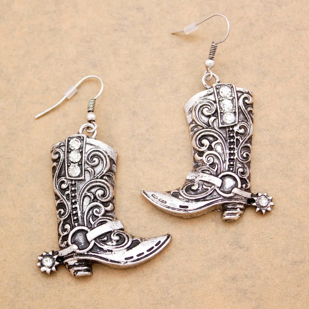 Wild West Cowgirl Boots Spur Rodeo Hook Earrings – Silver/Gold Plated, 5 Colors